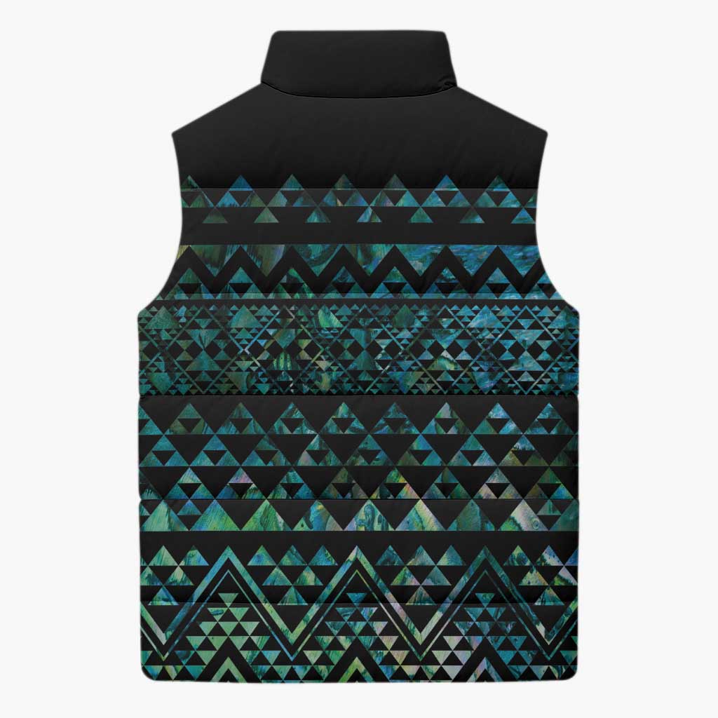 Maori Niho Taniwha Te Wheiao Sleeveless Puffer Jacket Paua Shell - Polynesian Pride