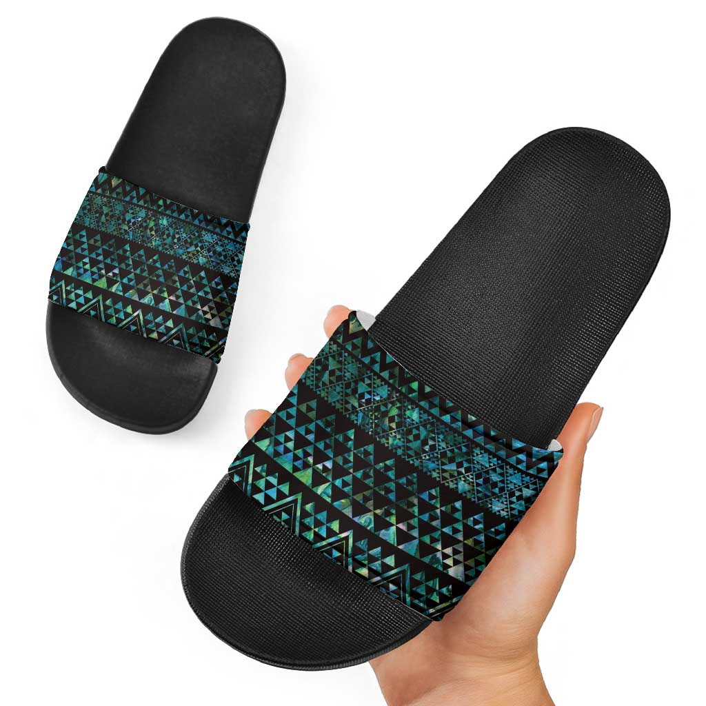 Maori Niho Taniwha Te Wheiao Slide Sandals Paua Shell - Polynesian Pride