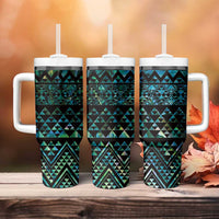 Maori Niho Taniwha Te Wheiao Tumbler With Handle Paua Shell - Polynesian Pride