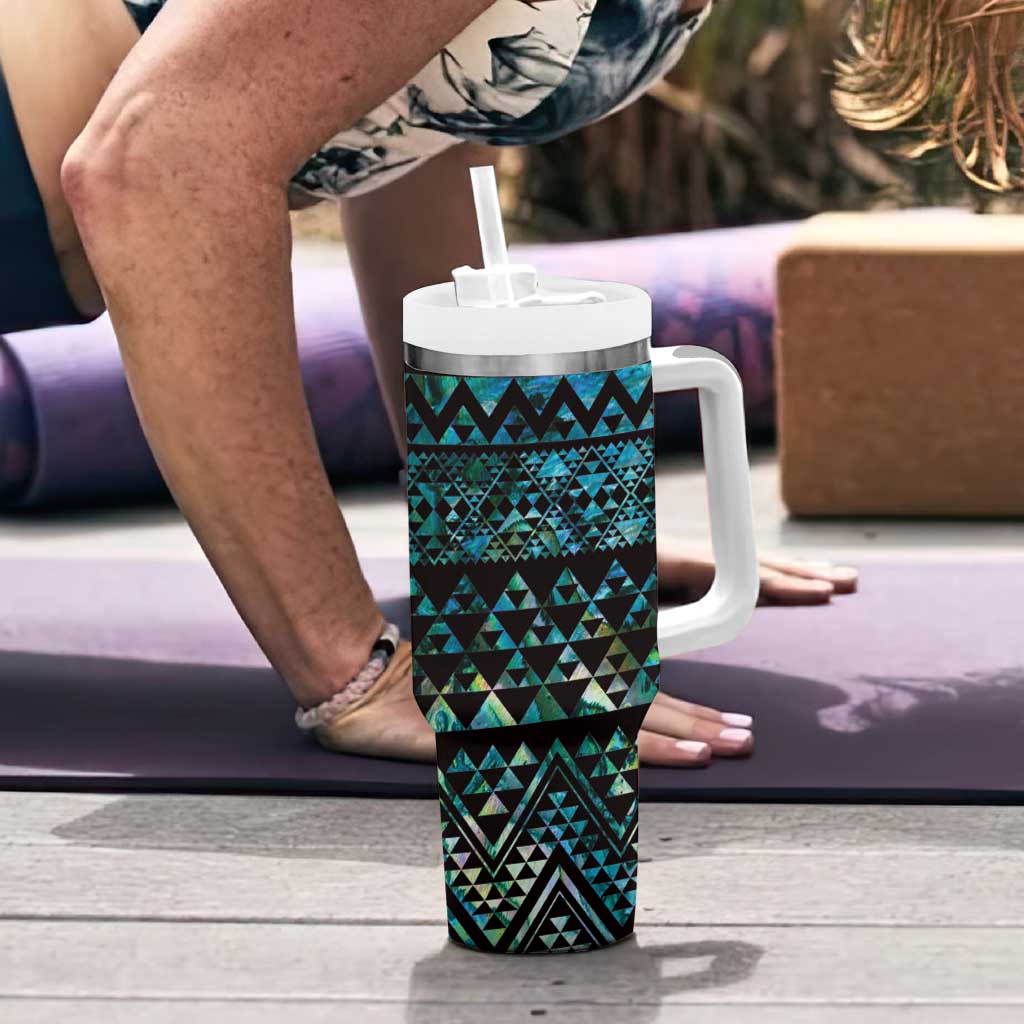 Maori Niho Taniwha Te Wheiao Tumbler With Handle Paua Shell - Polynesian Pride
