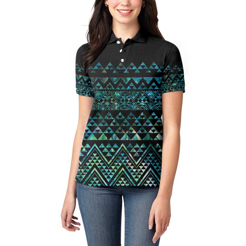 Maori Niho Taniwha Te Wheiao Women Polo Shirt Paua Shell LT7 - Polynesian Pride