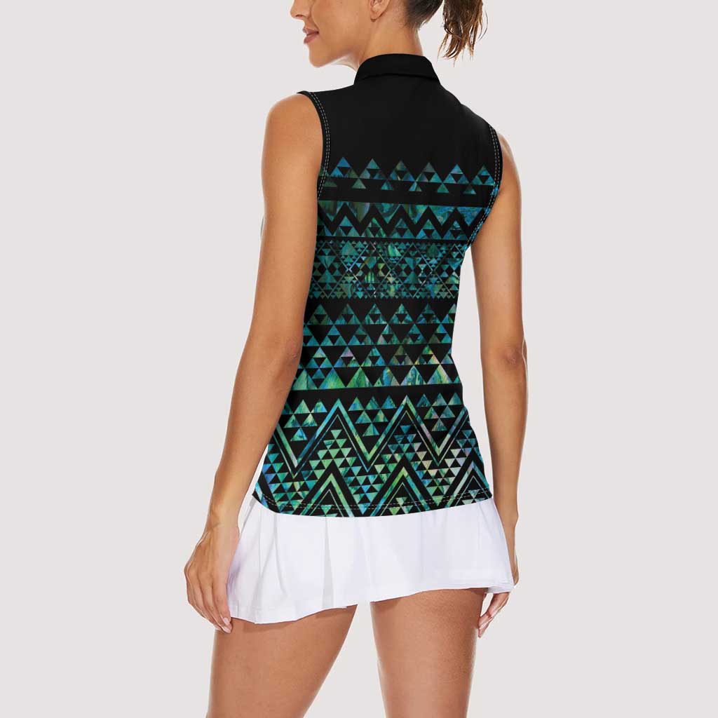 Maori Niho Taniwha Te Wheiao Women Sleeveless Polo Shirt Paua Shell - Polynesian Pride