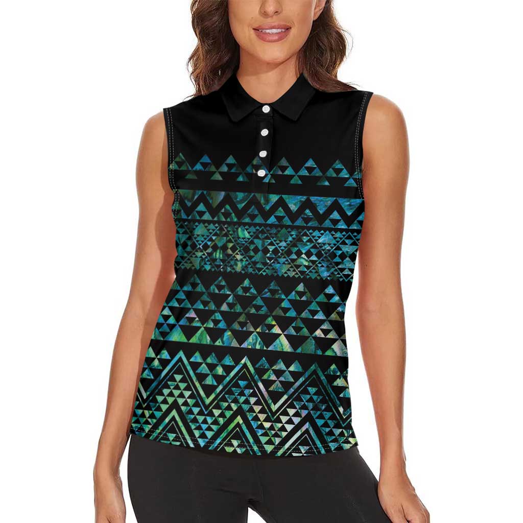 Maori Niho Taniwha Te Wheiao Women Sleeveless Polo Shirt Paua Shell - Polynesian Pride