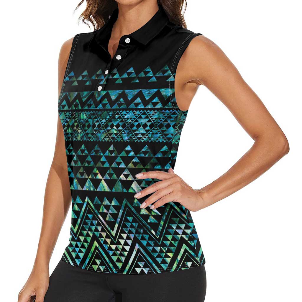 Maori Niho Taniwha Te Wheiao Women Sleeveless Polo Shirt Paua Shell - Polynesian Pride