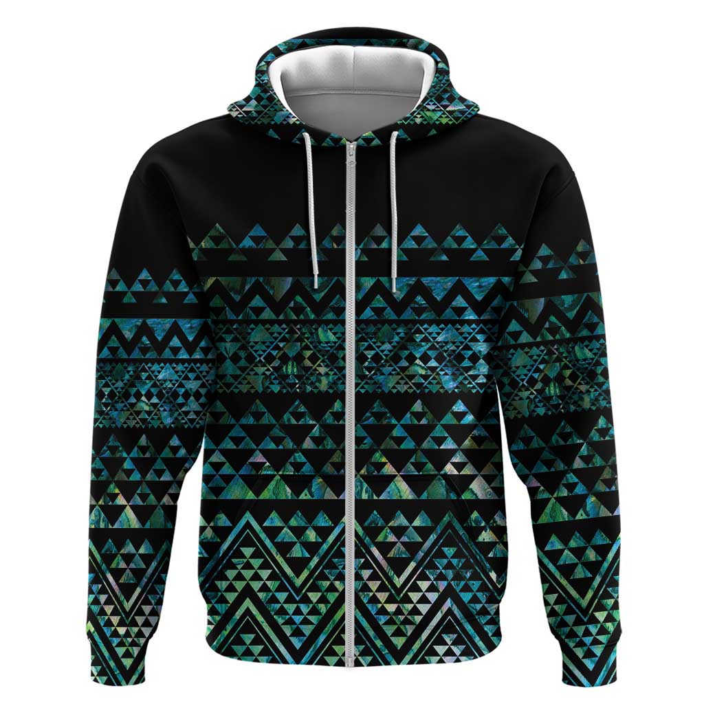Maori Niho Taniwha Te Wheiao Zip Hoodie Paua Shell - Polynesian Pride