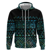 Maori Niho Taniwha Te Wheiao Zip Hoodie Paua Shell - Polynesian Pride
