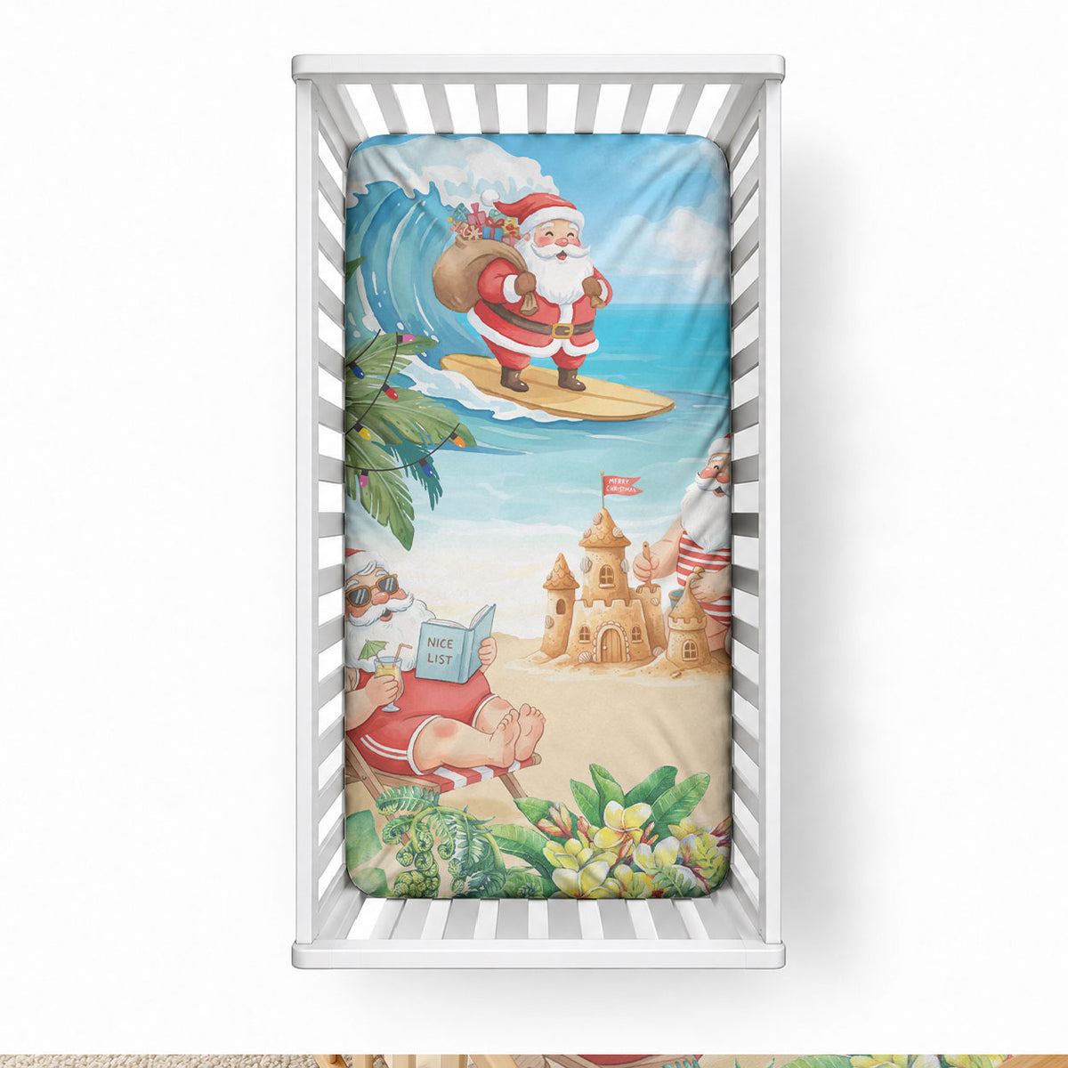 Tropical Christmas Funny Santa Baby Bed Cover Beach Vacation LT7 28 × 52 in Multicolor - Polynesian Pride