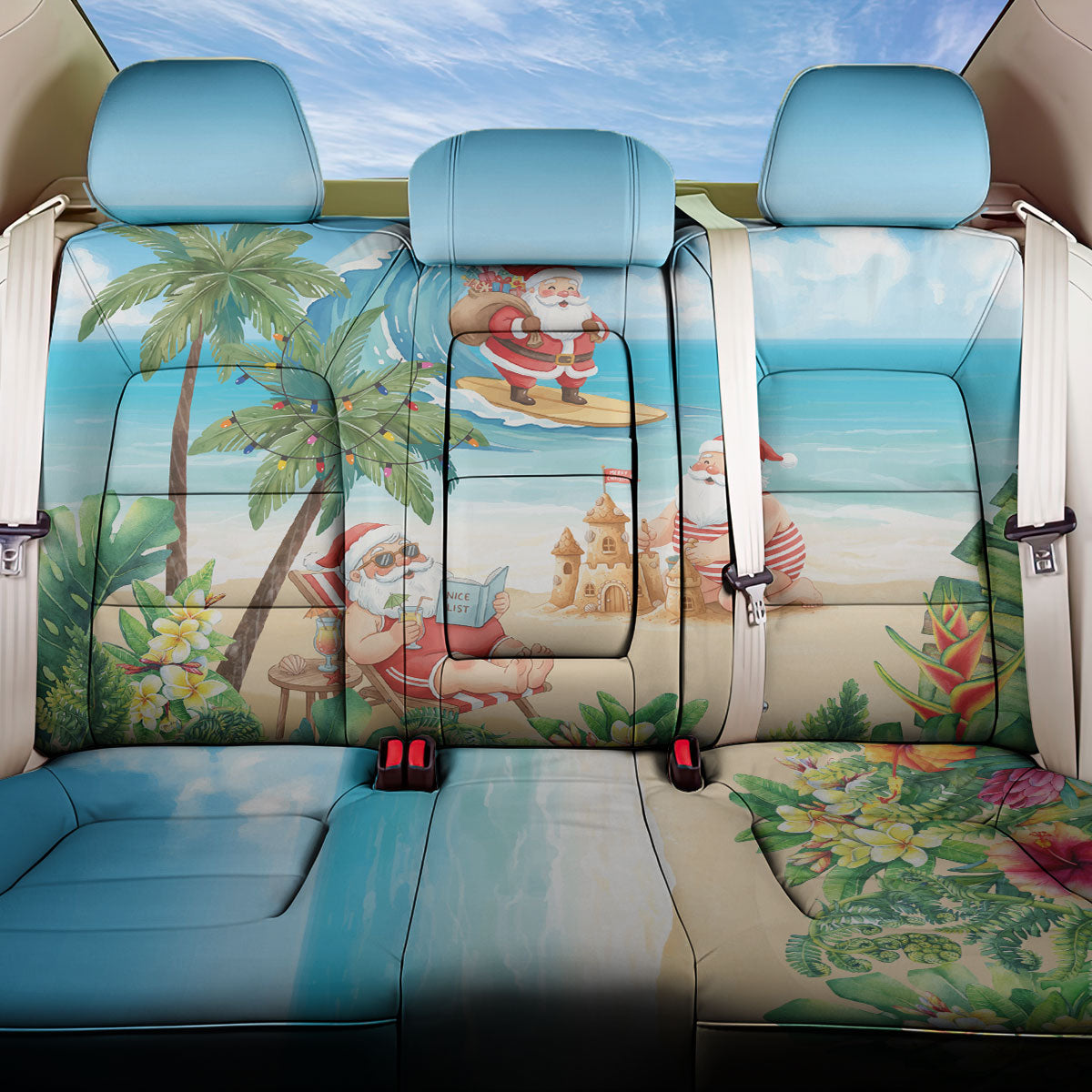 Tropical Christmas Funny Santa Back Car Seat Cover Beach Vacation LT7 One Size Multicolor - Polynesian Pride
