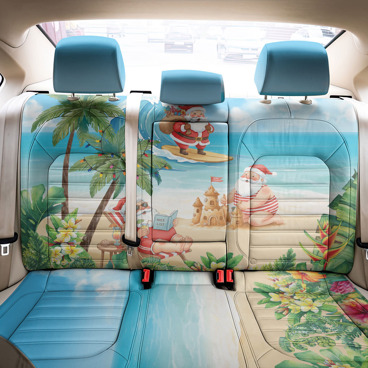 Tropical Christmas Funny Santa Back Car Seat Cover Beach Vacation LT7 - Polynesian Pride