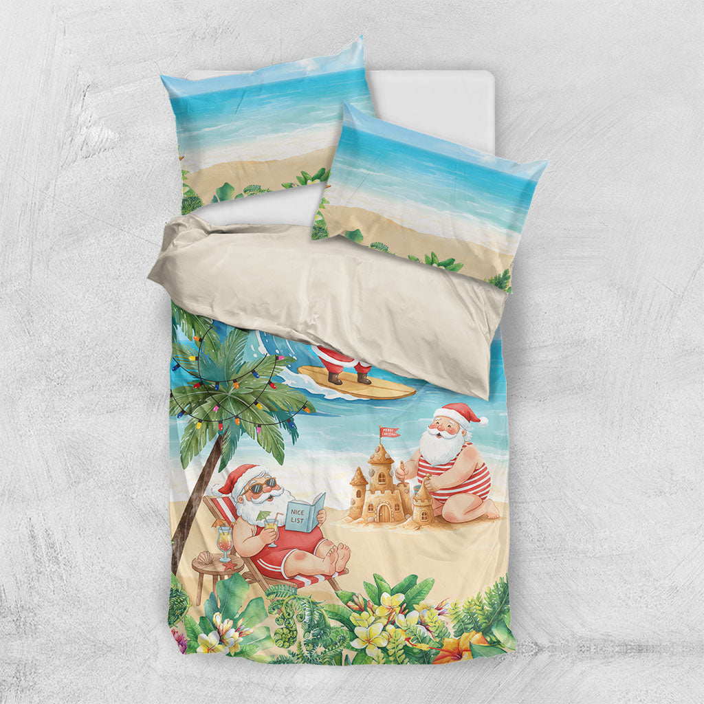 Tropical Christmas Funny Santa Bedding Set Beach Vacation LT7 US Twin 172cm x 218cm Multicolor - Polynesian Pride