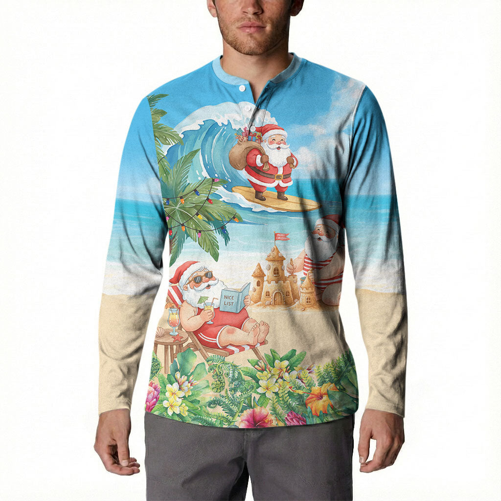 Tropical Christmas Funny Santa Button Sweatshirt Beach Vacation LT7 - Polynesian Pride