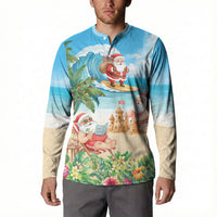 Tropical Christmas Funny Santa Button Sweatshirt Beach Vacation LT7 - Polynesian Pride