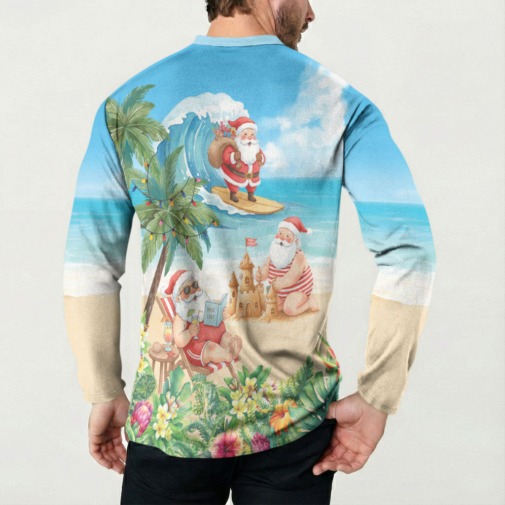 Tropical Christmas Funny Santa Button Sweatshirt Beach Vacation LT7 - Polynesian Pride