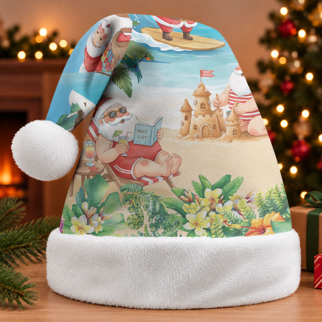 Tropical Christmas Funny Santa Christmas Santa Hat Beach Vacation LT7 Without Fur Multicolor - Polynesian Pride