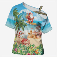 Tropical Christmas Funny Santa Cross Shoulder Shirt Beach Vacation LT7 Female Multicolor - Polynesian Pride