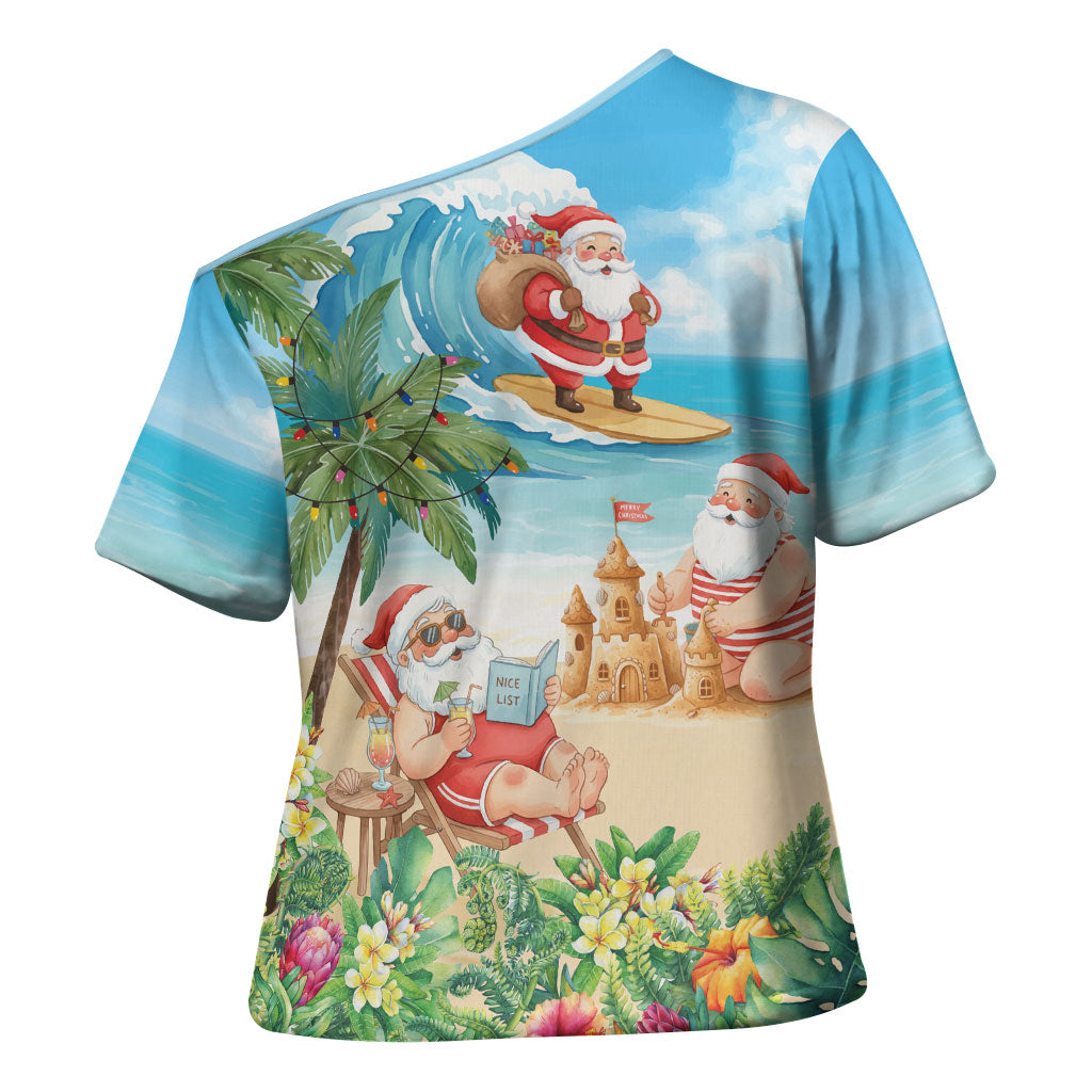 Tropical Christmas Funny Santa Cross Shoulder Shirt Beach Vacation LT7 - Polynesian Pride