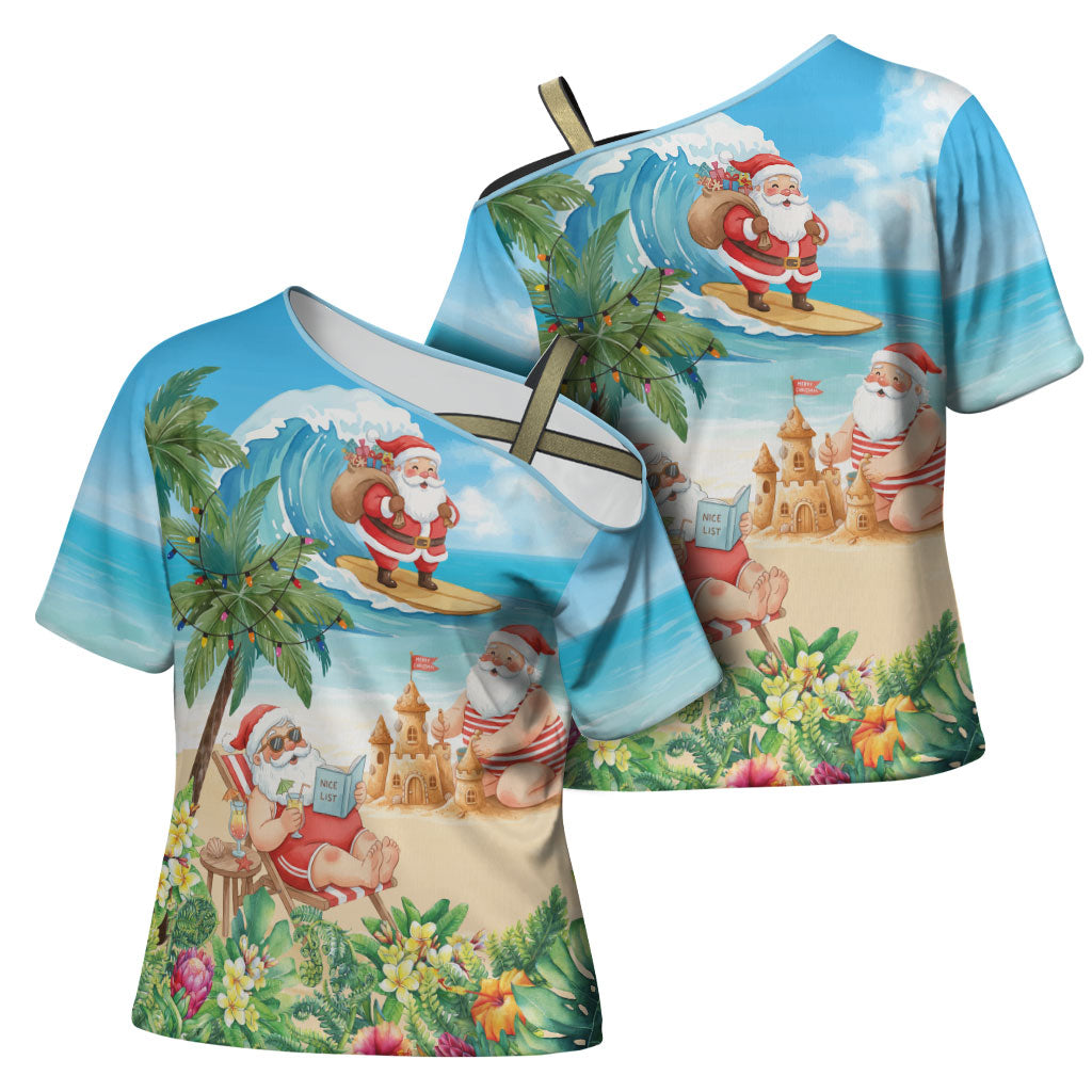 Tropical Christmas Funny Santa Cross Shoulder Shirt Beach Vacation LT7 - Polynesian Pride