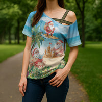 Tropical Christmas Funny Santa Cross Shoulder Shirt Beach Vacation LT7 - Polynesian Pride