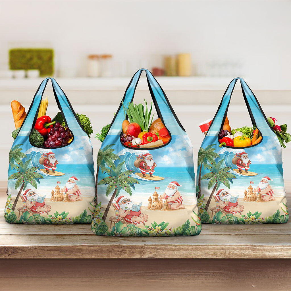 Tropical Christmas Funny Santa Grocery Bag Beach Vacation LT7 3-pack One Size Multicolor - Polynesian Pride