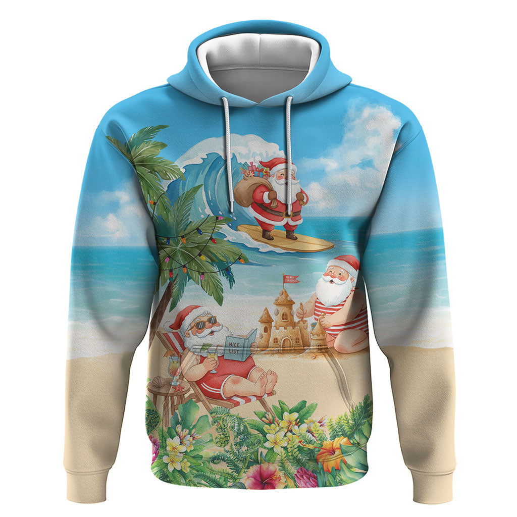 Tropical Christmas Funny Santa Hoodie Beach Vacation LT7 Pullover Hoodie Multicolor - Polynesian Pride