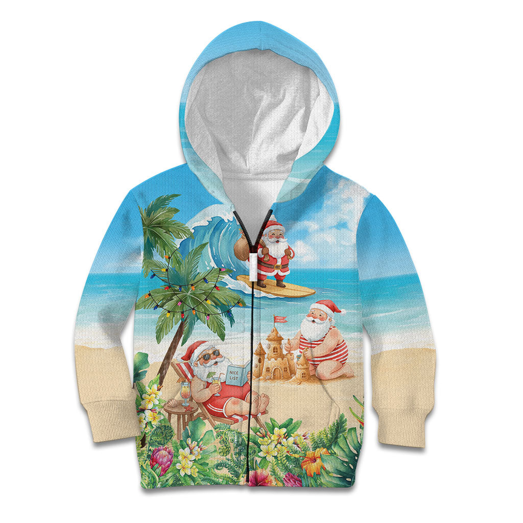 Tropical Christmas Funny Santa Kid Hoodie Beach Vacation LT7 Zip Hoodie Multicolor - Polynesian Pride