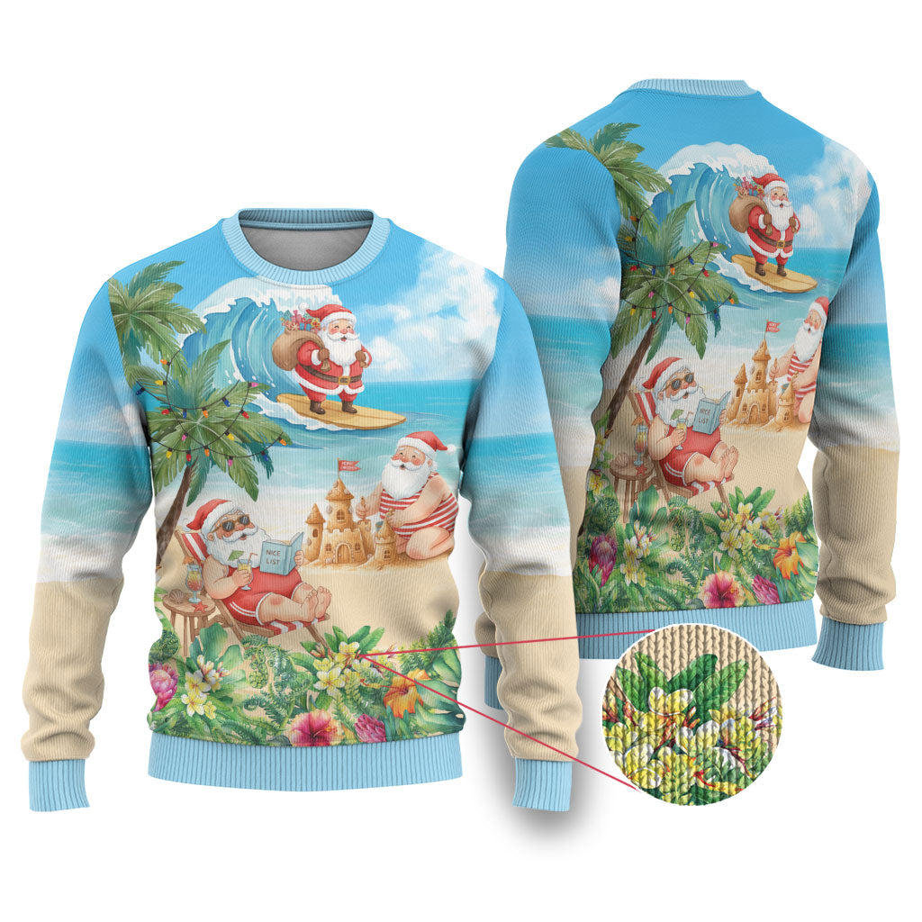 Tropical Christmas Funny Santa Ugly Christmas Sweater Beach Vacation LT7 Multicolor - Polynesian Pride