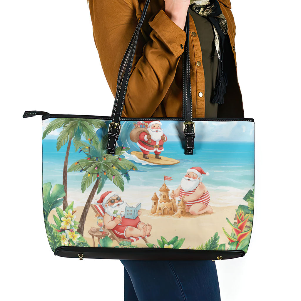 Tropical Christmas Funny Santa Leather Tote Bag Beach Vacation LT7 - Polynesian Pride