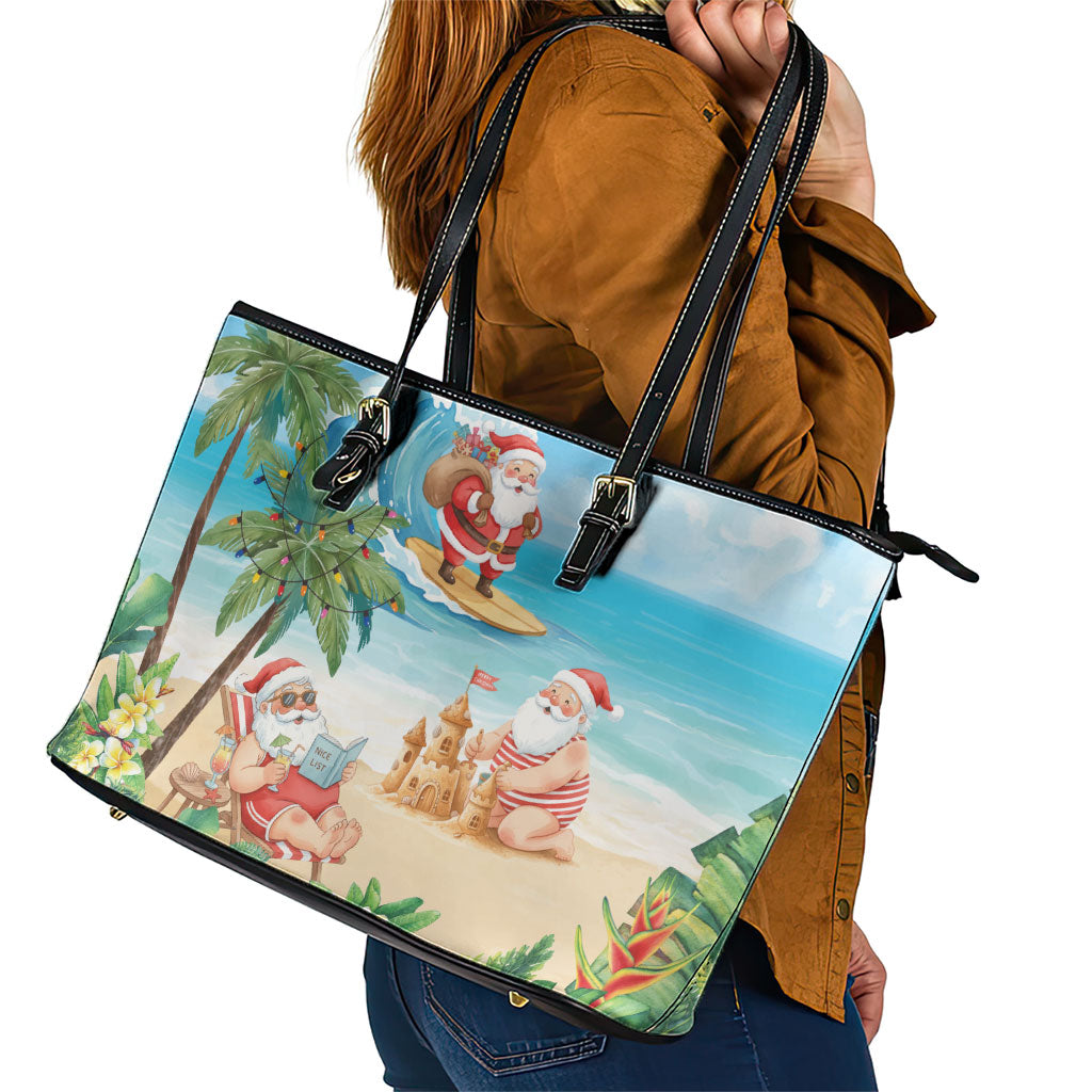 Tropical Christmas Funny Santa Leather Tote Bag Beach Vacation LT7 - Polynesian Pride