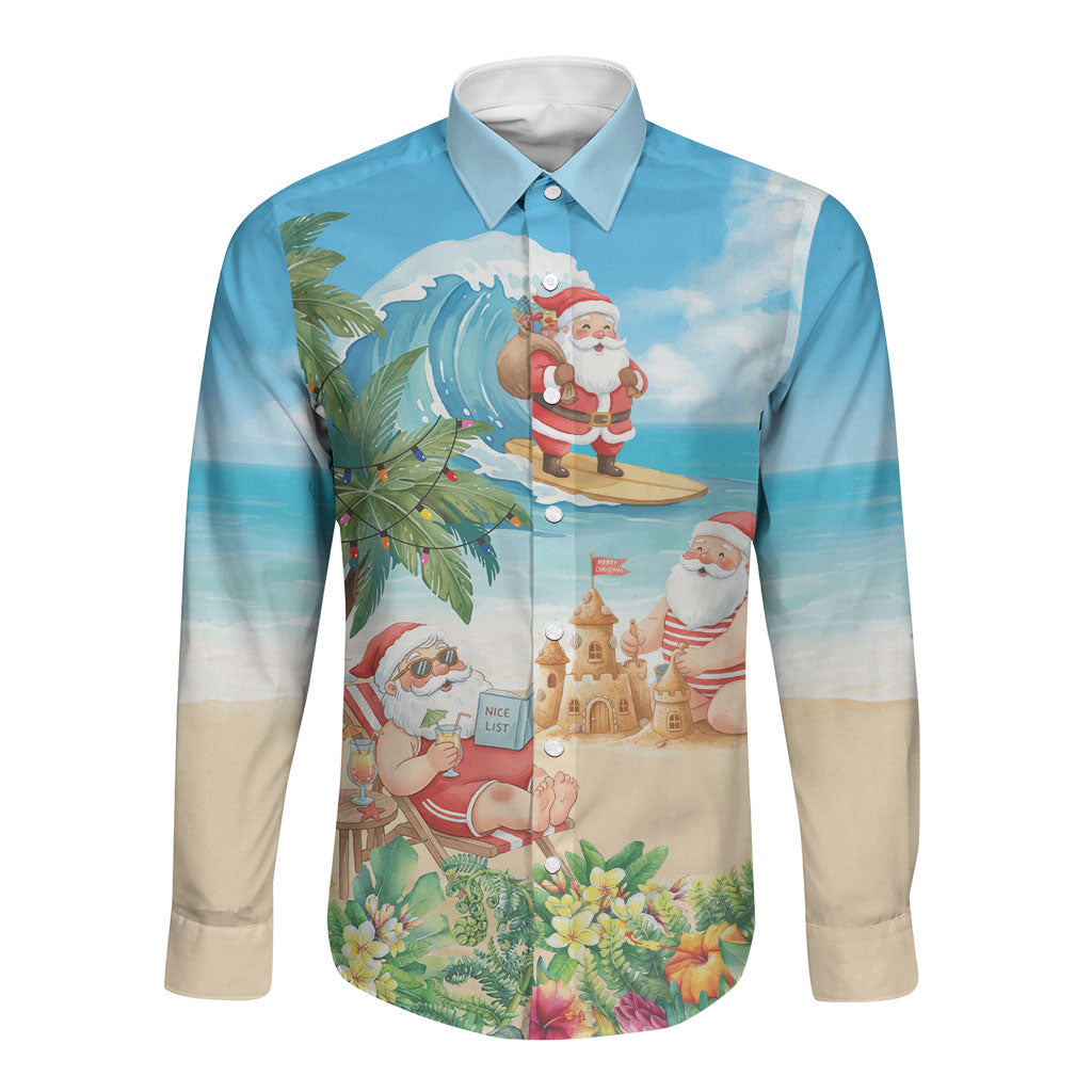 Tropical Christmas Funny Santa Long Sleeve Button Shirt Beach Vacation LT7 Unisex Multicolor - Polynesian Pride
