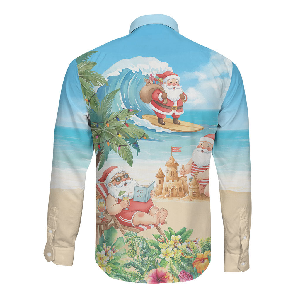 Tropical Christmas Funny Santa Long Sleeve Button Shirt Beach Vacation LT7 - Polynesian Pride