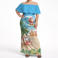 Tropical Christmas Funny Santa Off Shoulder Maxi Dress Beach Vacation LT7 Women Multicolor - Polynesian Pride