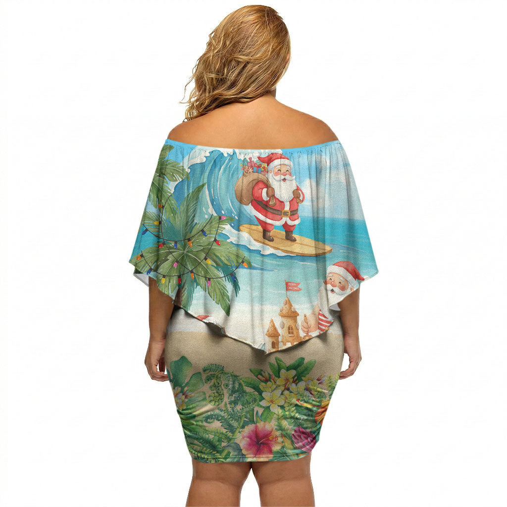 Tropical Christmas Funny Santa Off Shoulder Short Dress Beach Vacation LT7 - Polynesian Pride