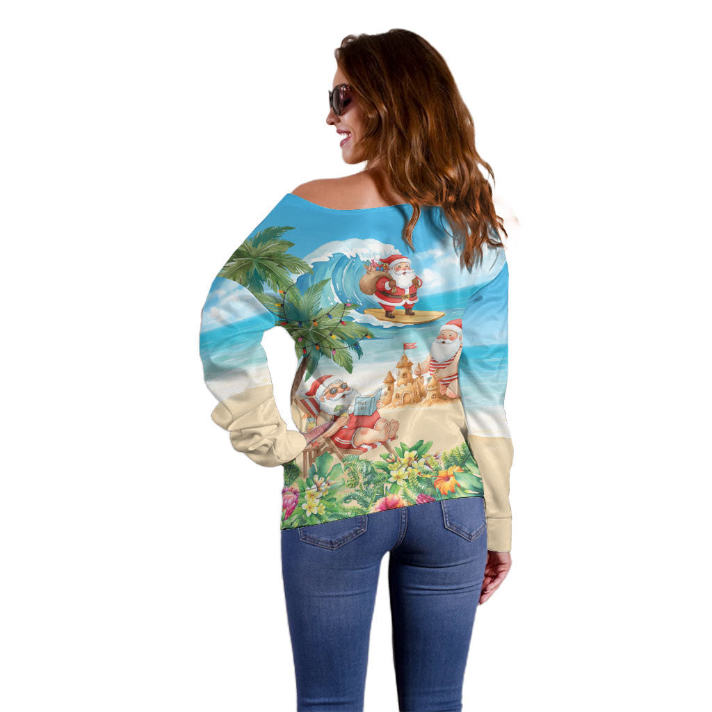 Tropical Christmas Funny Santa Off Shoulder Sweater Beach Vacation LT7 - Polynesian Pride