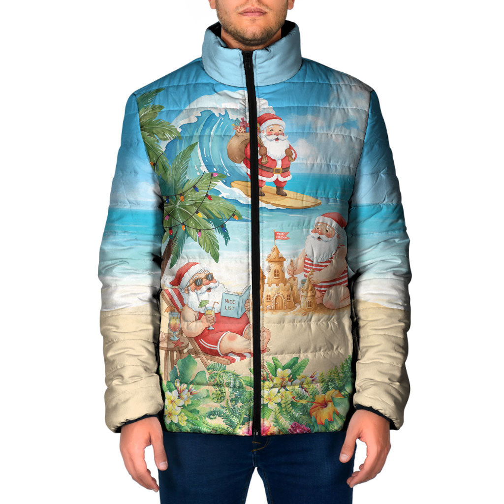Tropical Christmas Funny Santa Padded Jacket Beach Vacation LT7 Men Multicolor - Polynesian Pride