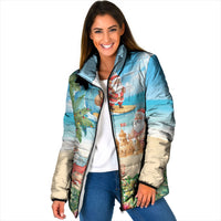 Tropical Christmas Funny Santa Padded Jacket Beach Vacation LT7 Women Multicolor - Polynesian Pride