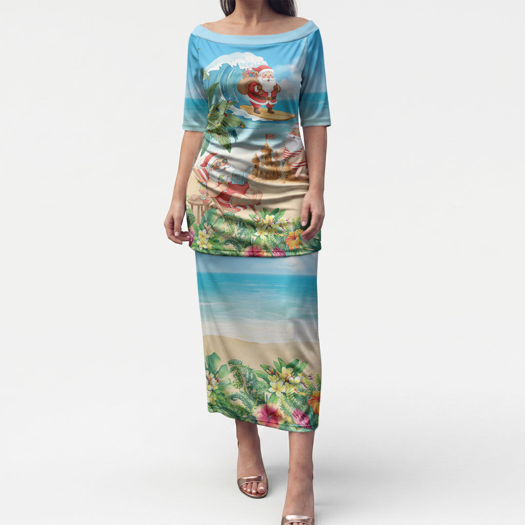 Tropical Christmas Funny Santa Puletasi Beach Vacation LT7 Long Dress Multicolor - Polynesian Pride