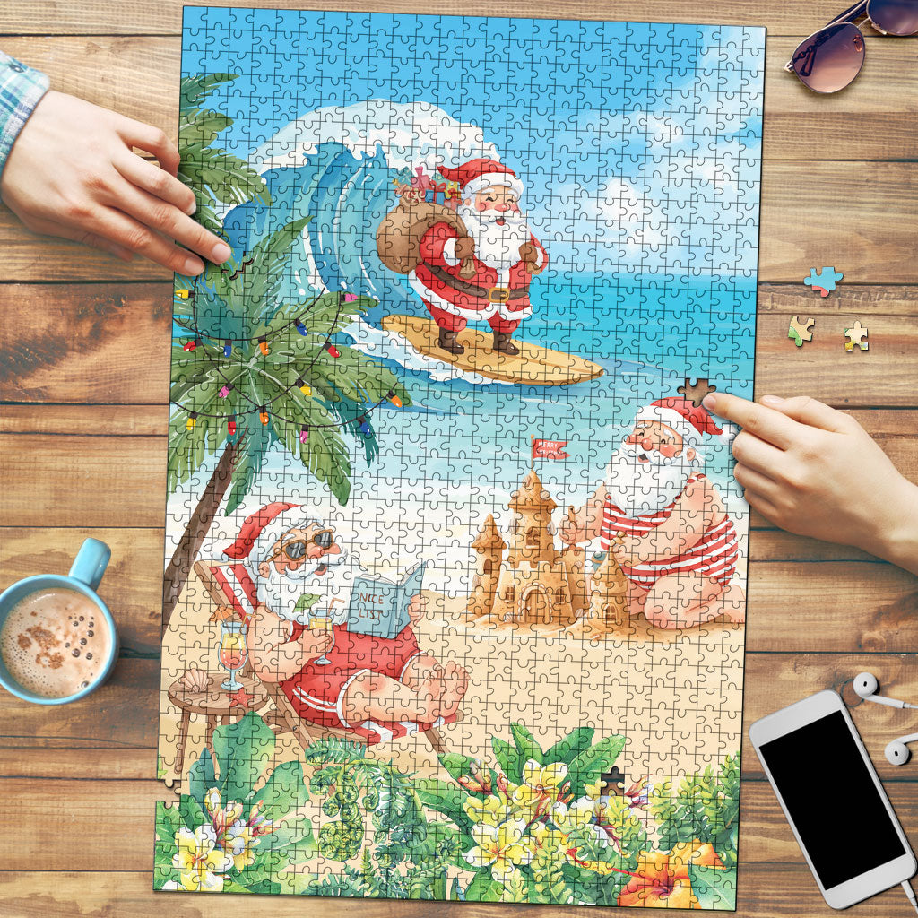 Tropical Christmas Funny Santa Puzzle Beach Vacation LT7 Multicolor - Polynesian Pride