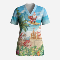 Tropical Christmas Funny Santa Scrub Top Beach Vacation LT7 Adult Multicolor - Polynesian Pride