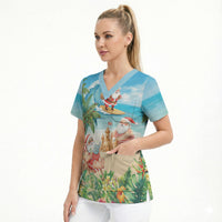 Tropical Christmas Funny Santa Scrub Top Beach Vacation LT7 - Polynesian Pride