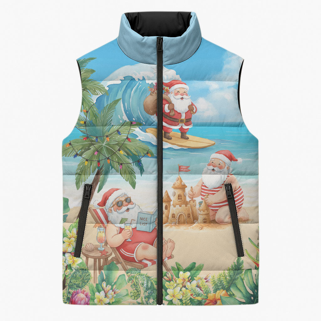 Tropical Christmas Funny Santa Sleeveless Puffer Jacket Beach Vacation LT7 Unisex Multicolor - Polynesian Pride
