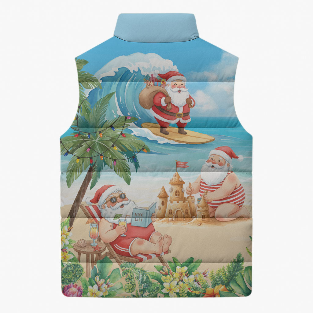 Tropical Christmas Funny Santa Sleeveless Puffer Jacket Beach Vacation LT7 - Polynesian Pride