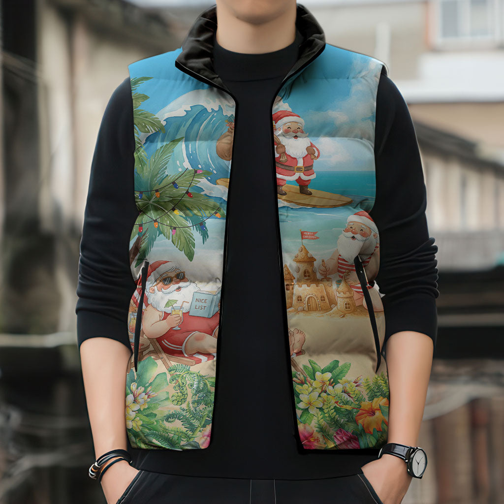Tropical Christmas Funny Santa Sleeveless Puffer Jacket Beach Vacation LT7 - Polynesian Pride