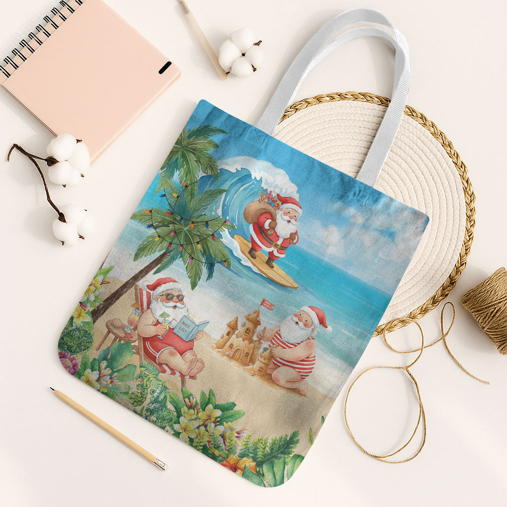Tropical Christmas Funny Santa Tote Bag Beach Vacation LT7 White Strap One Size Multicolor - Polynesian Pride