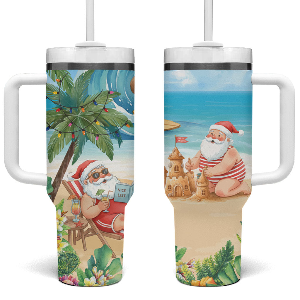 Tropical Christmas Funny Santa Tumbler With Handle Beach Vacation LT7 One Size: 40 oz Multicolor - Polynesian Pride