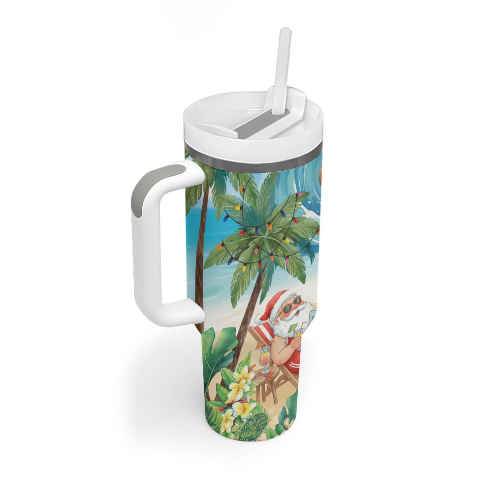 Tropical Christmas Funny Santa Tumbler With Handle Beach Vacation LT7 - Polynesian Pride