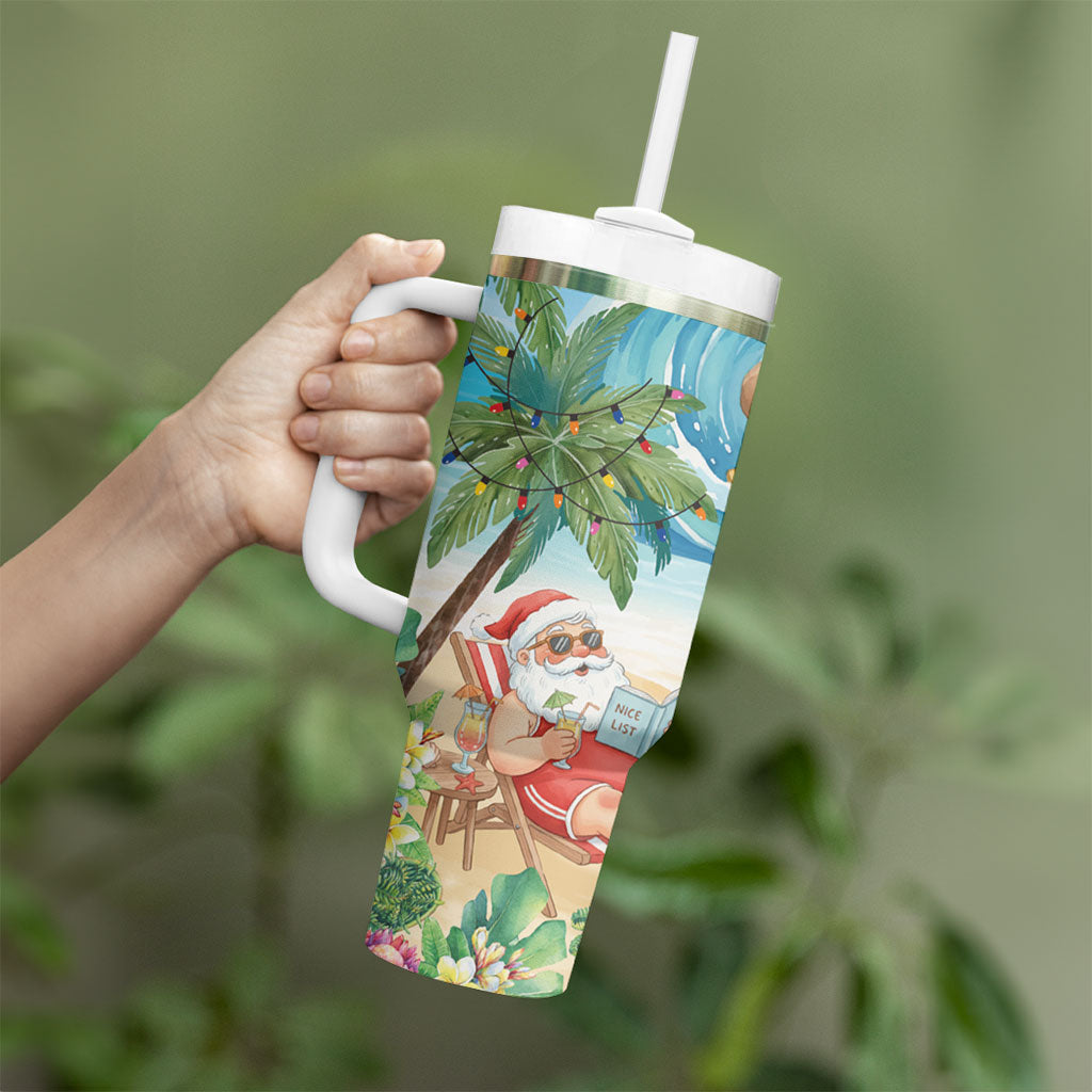Tropical Christmas Funny Santa Tumbler With Handle Beach Vacation LT7 - Polynesian Pride