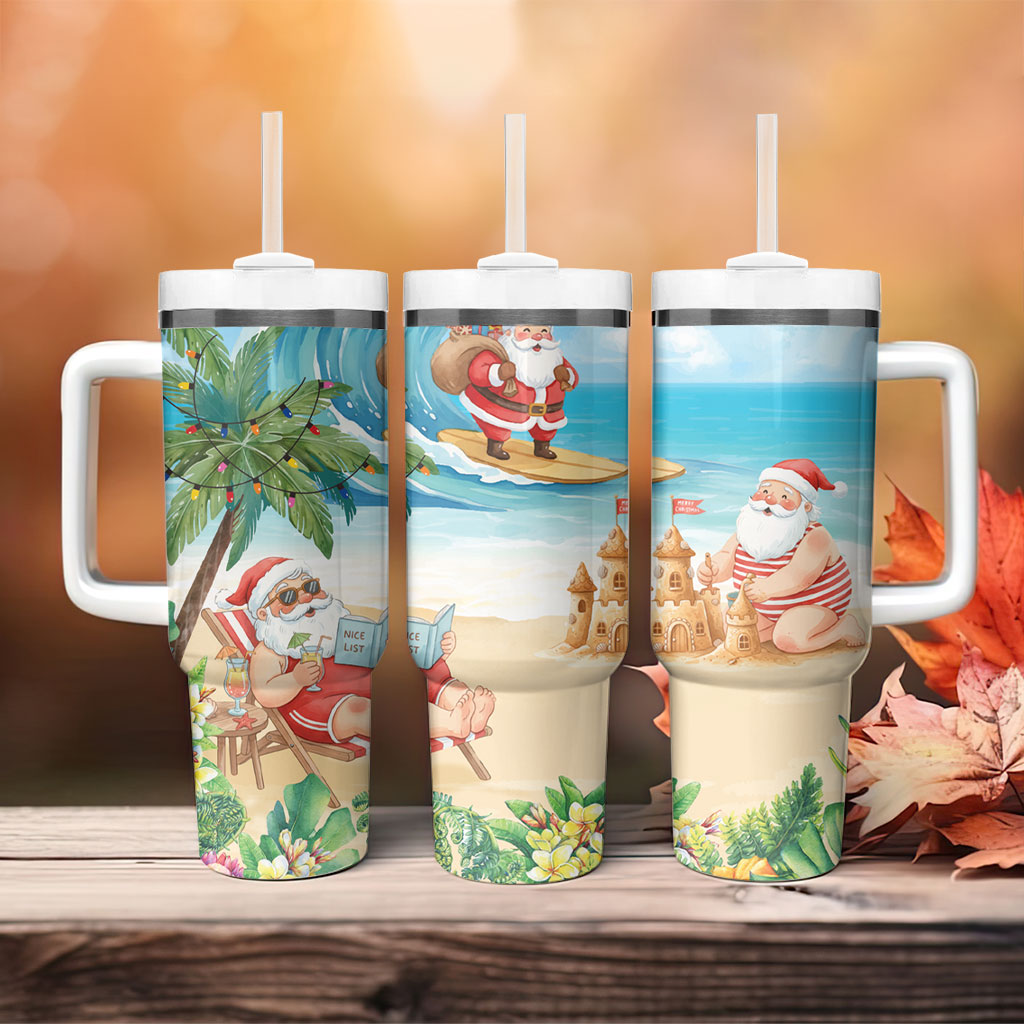Tropical Christmas Funny Santa Tumbler With Handle Beach Vacation LT7 - Polynesian Pride
