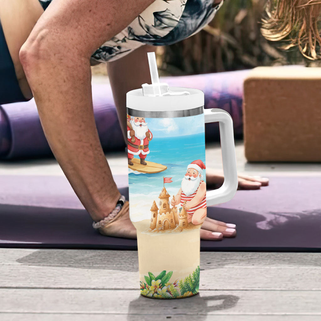 Tropical Christmas Funny Santa Tumbler With Handle Beach Vacation LT7 - Polynesian Pride