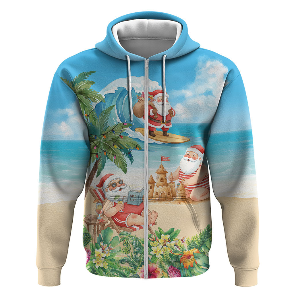 Tropical Christmas Funny Santa Zip Hoodie Beach Vacation LT7 Zip Hoodie Multicolor - Polynesian Pride