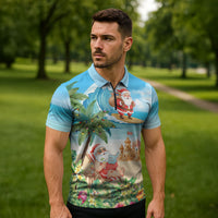 Tropical Christmas Funny Santa Zipper Polo Shirt Beach Vacation LT7 - Polynesian Pride